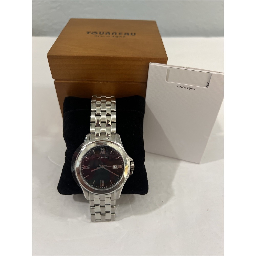 TOURNEAU Corporate Collection Men's Steel Roman Numeral Black Dial Watch